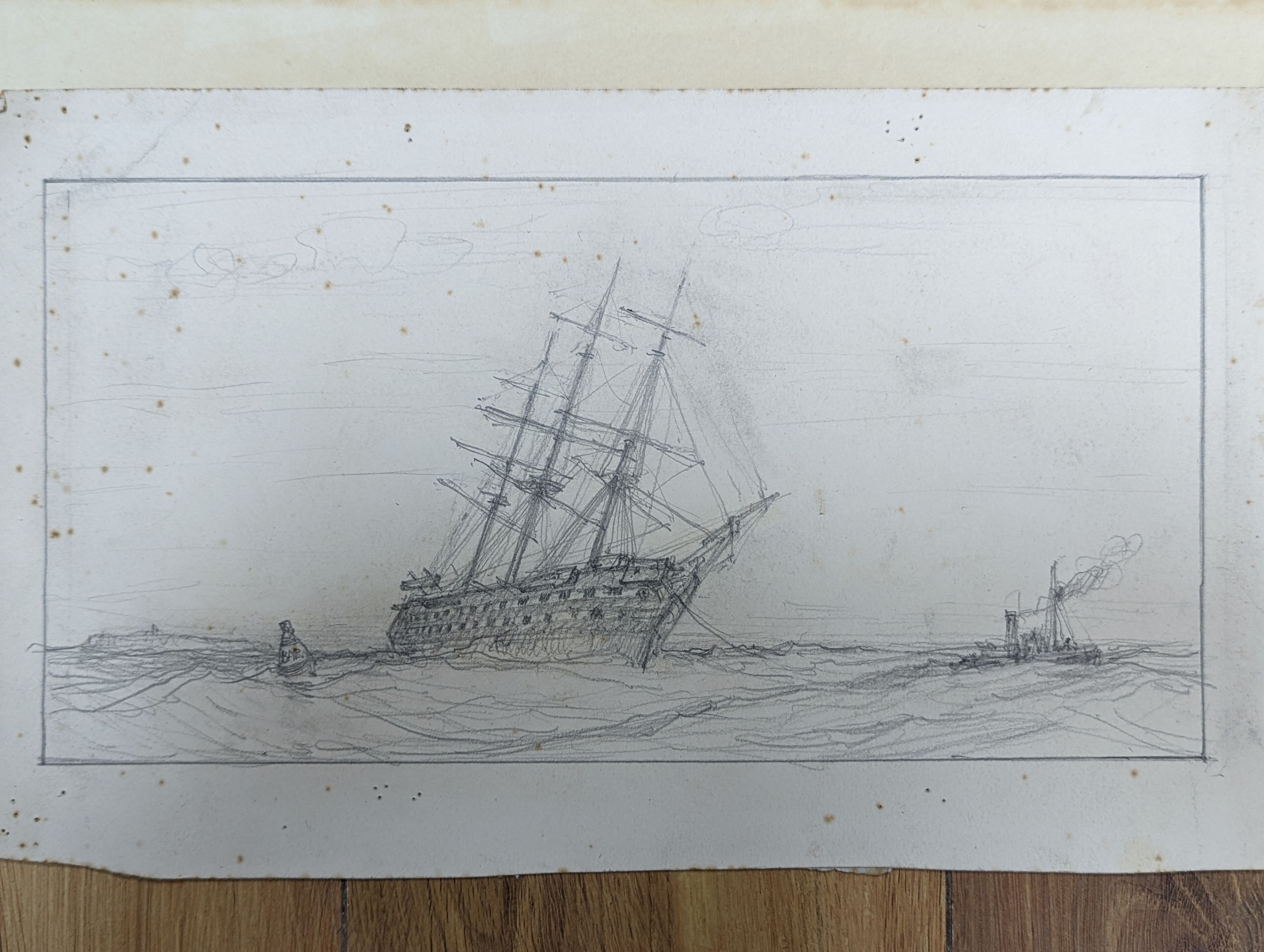 Nelson Dawson (1859-1941) an original drawing and the corresponding etching, 'Crossing The Bar -